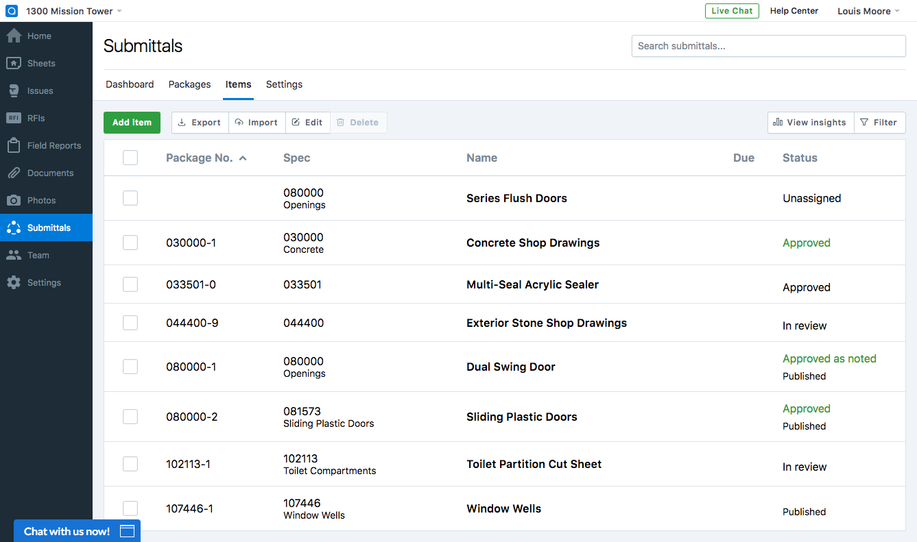 Submittals_Display Status PlanGrid