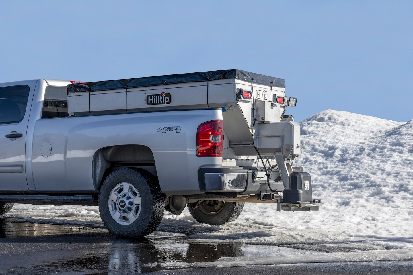 Hilltip salt spreader pickup truck