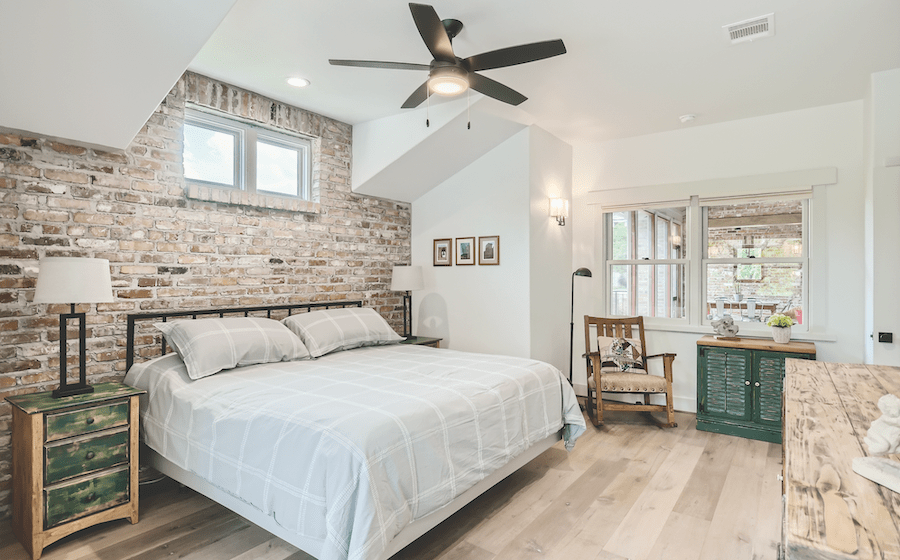 Primary bedroom in Larry Garnett's Texas home